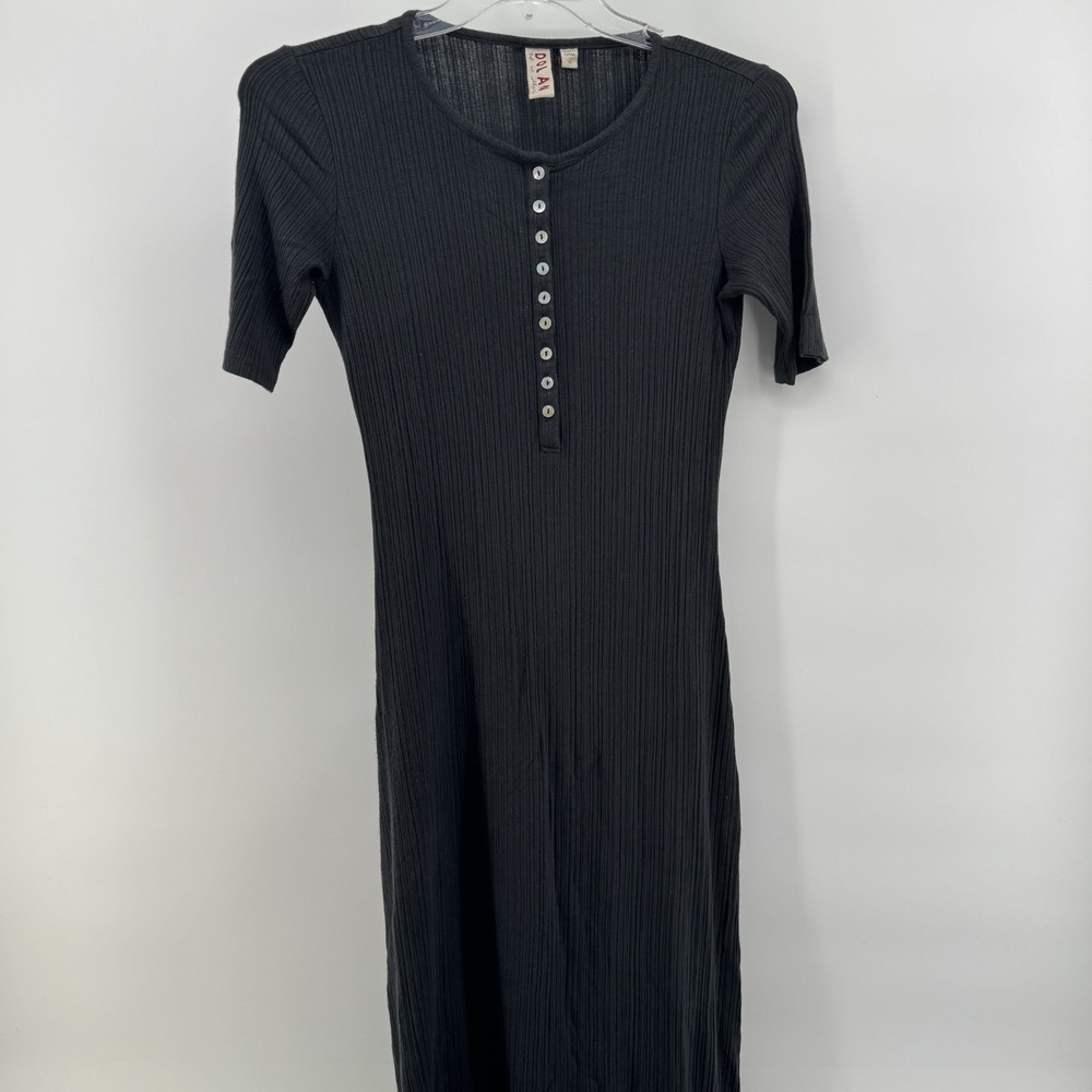 Dolan Left Coast Collection Henley Maxi Dress Women XS Black Ribbed Short Sleeve